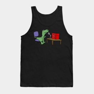 Funny Cute T-rex Dinosaur Talking on Ham Radio Tank Top